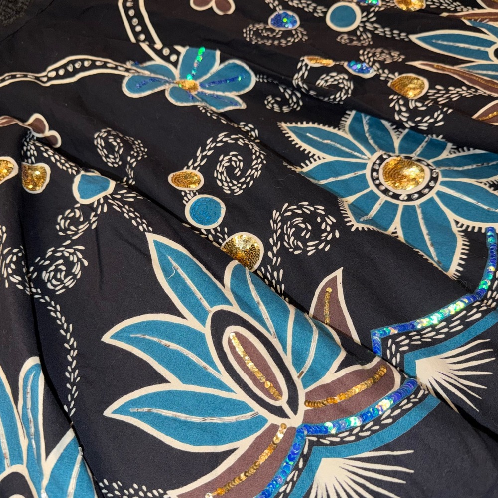 Kaktus Floral Midi Skirt Womens Small Black Good Sequin Embroidered Boho - Picture 2 of 7